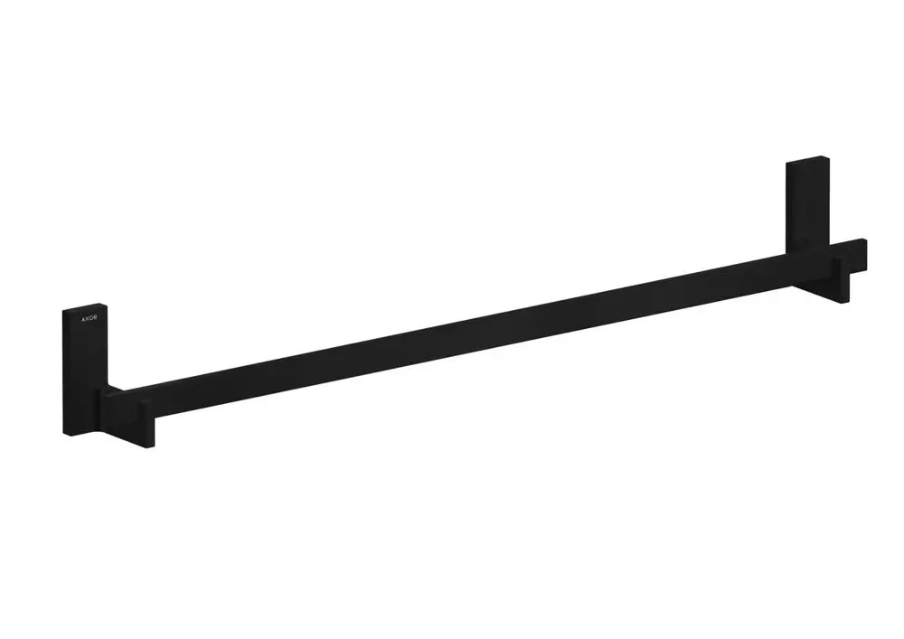Schwarzer Handtuchhalter von AXOR mit rechteckiger Form, montiert an zwei Wandhaltern. Das Design ist minimalistisch und funktional.
